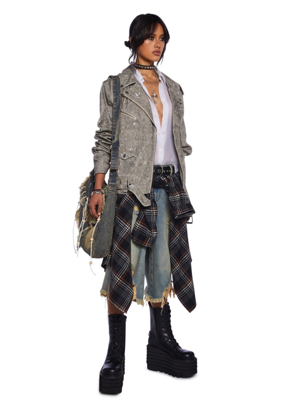 Current Mood grey denim Moto Blazer